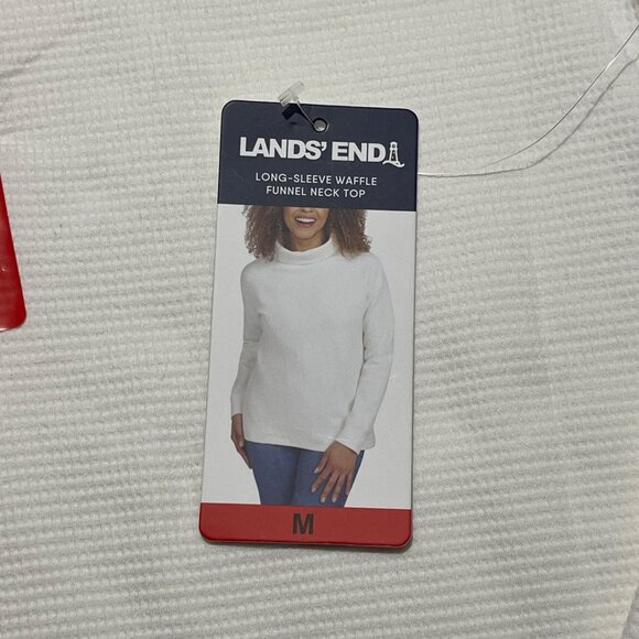 Lands' End Long-Sleeve Waffle Funnel Neck Top White Medium, New - Picture 4 of 9